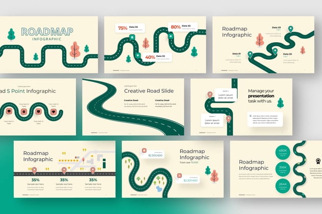 创意路线图形PPT模板 - 顶尖PPT