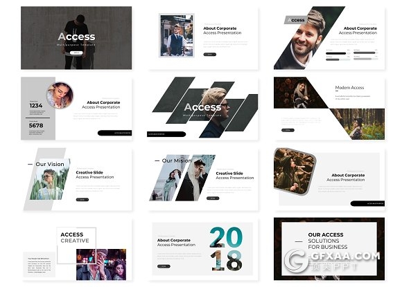 30页创意斜切图形商务多用途PPT模板 - 顶尖PPT