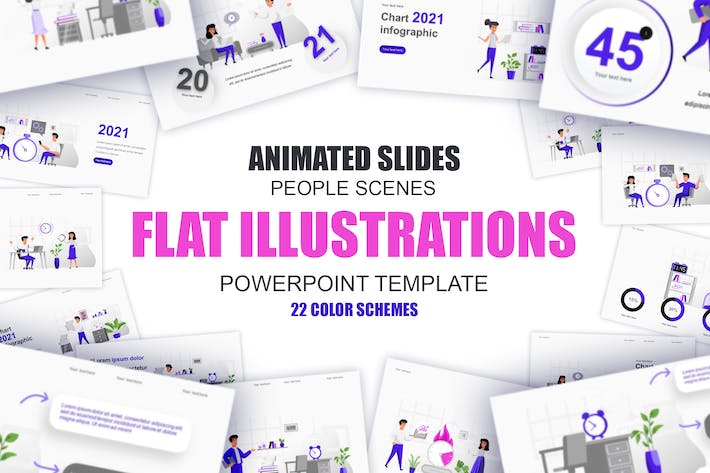 商业办公职场场景插画PPT模板 - 顶尖PPT