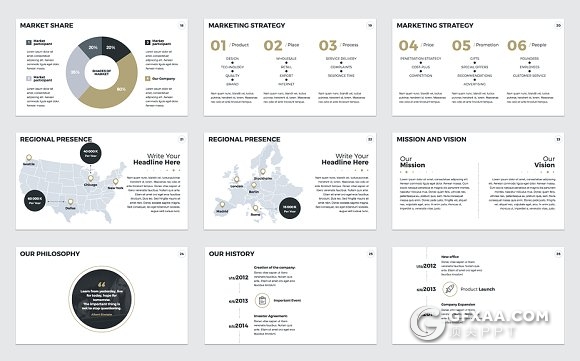 50多页9种配色 简约商务风格keynote模板 - 顶尖PPT