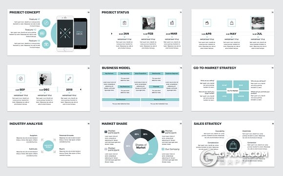 60多页极简风格年度工作汇报keynote模板 8种主题配色 - 顶尖PPT