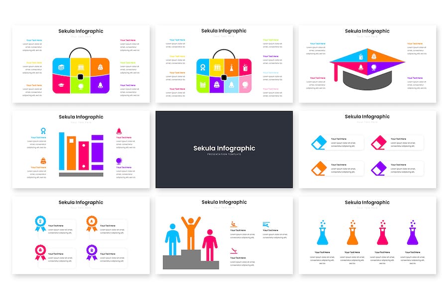 创意彩色铅笔积木拼合信息图形图表PPT模板 - 顶尖PPT