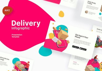 物流快递送货签收卡通场景人物插画PPT模板 - 顶尖PPT