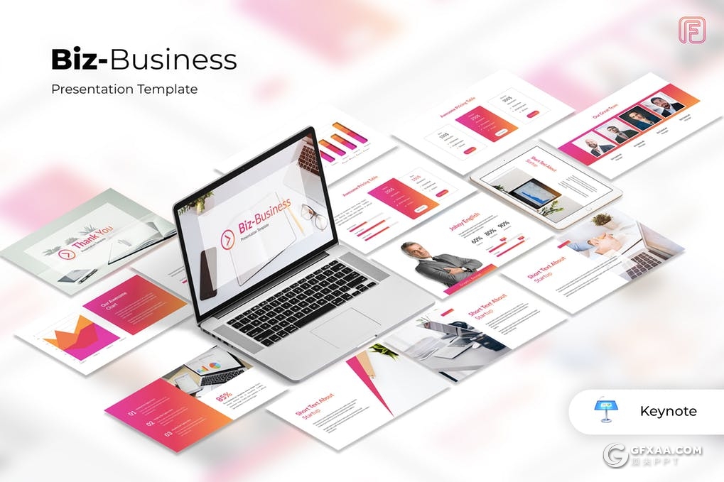 36页渐变粉色商务风格keynote模板 - 顶尖PPT