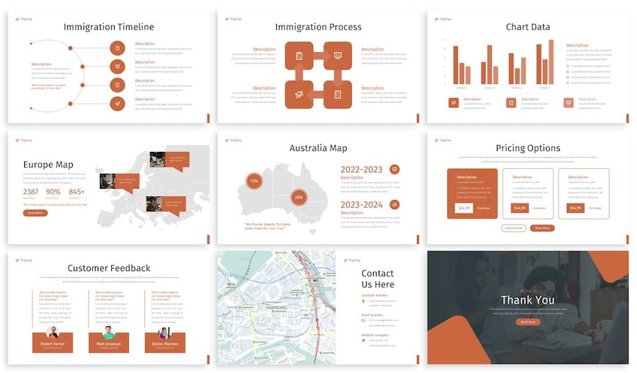橙色旅游签证移民企业合作商业计划通用PPT模板 - 顶尖PPT