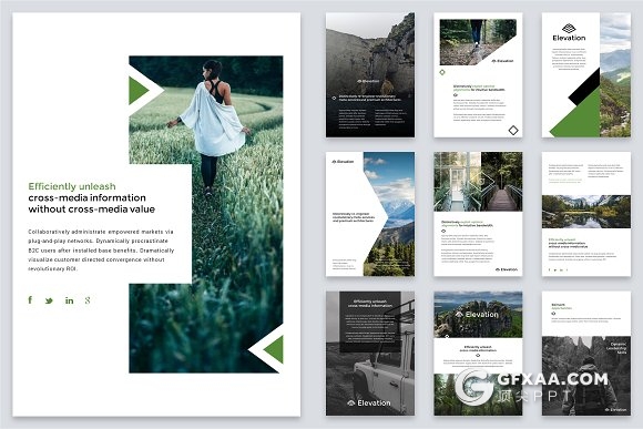 88页A4规格户外探险风景图片展示PPT模板 - 顶尖PPT