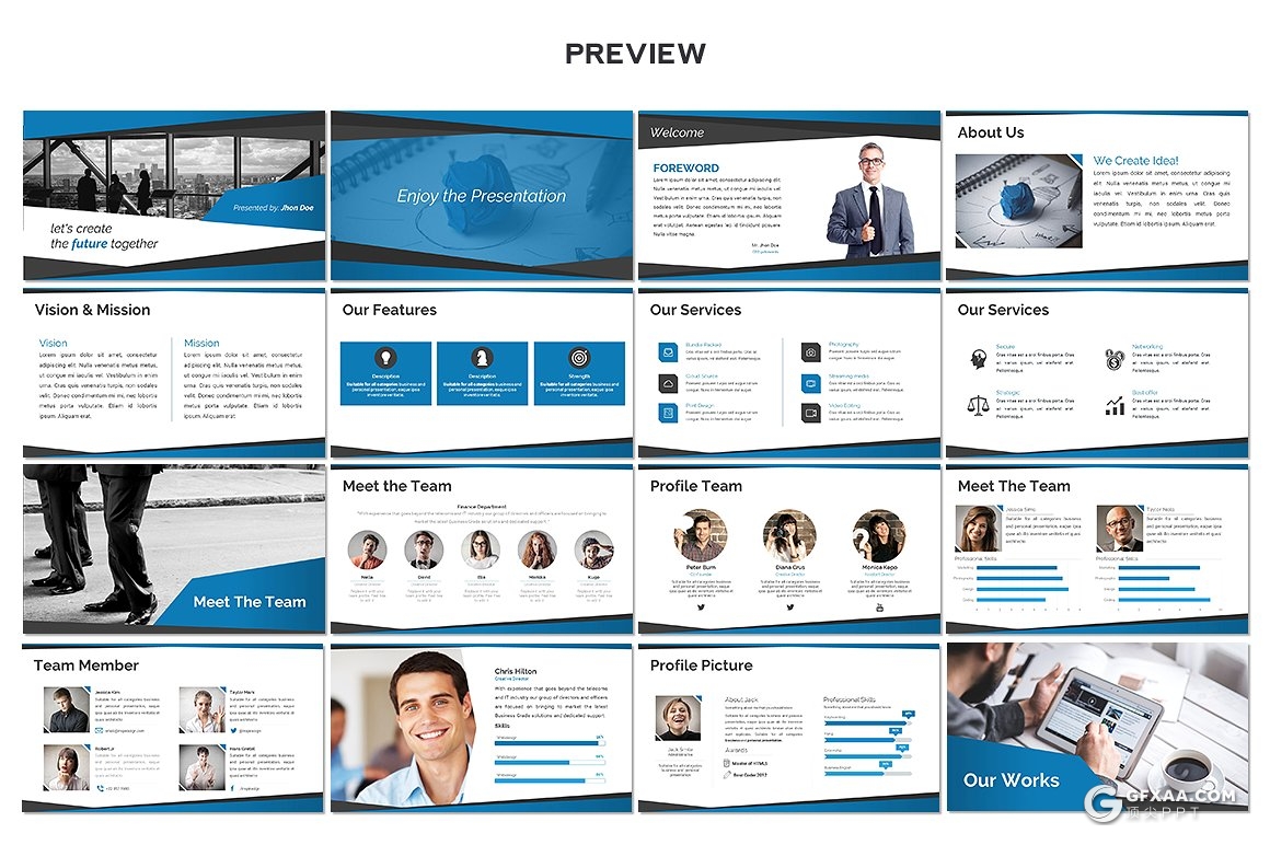 50页6种配色商务风格多用途PPT模板 - 顶尖PPT