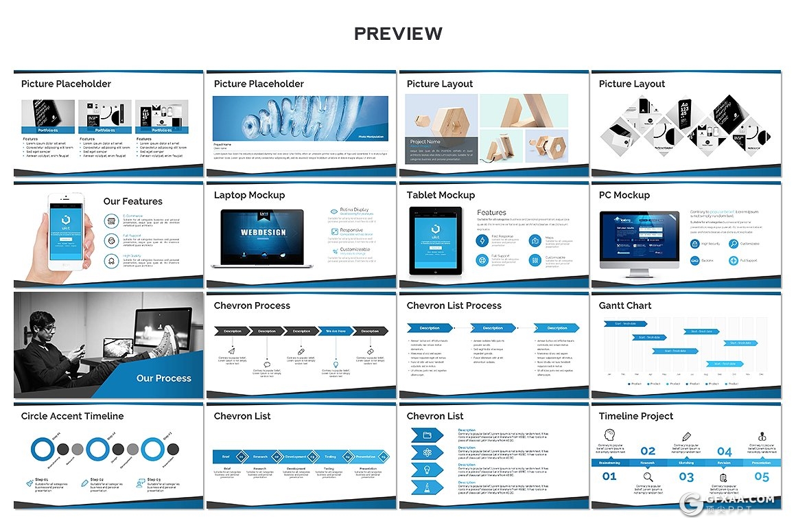 50页6种配色商务风格多用途PPT模板 - 顶尖PPT