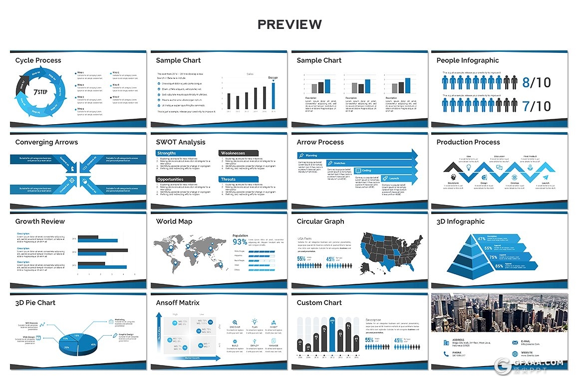 50页6种配色商务风格多用途PPT模板 - 顶尖PPT
