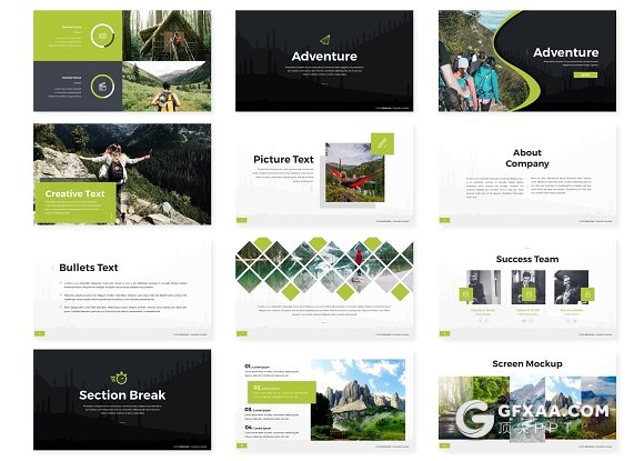 26页5种配色户外旅游探险PPT模板 - 顶尖PPT