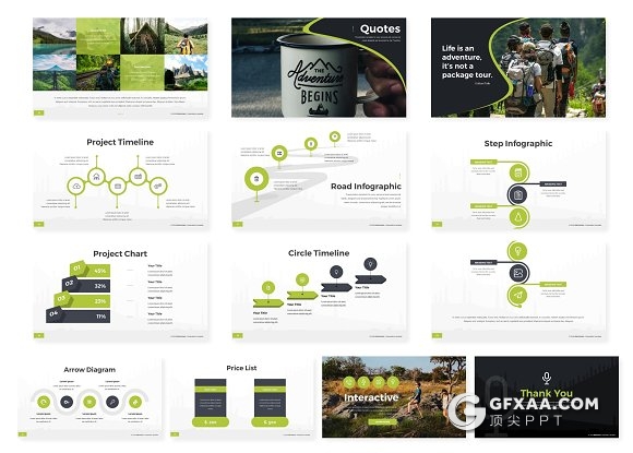 26页5种配色户外旅游探险PPT模板 - 顶尖PPT