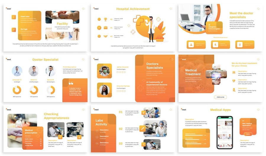 橙色医疗健康护理服务Keynote模板 - 顶尖PPT