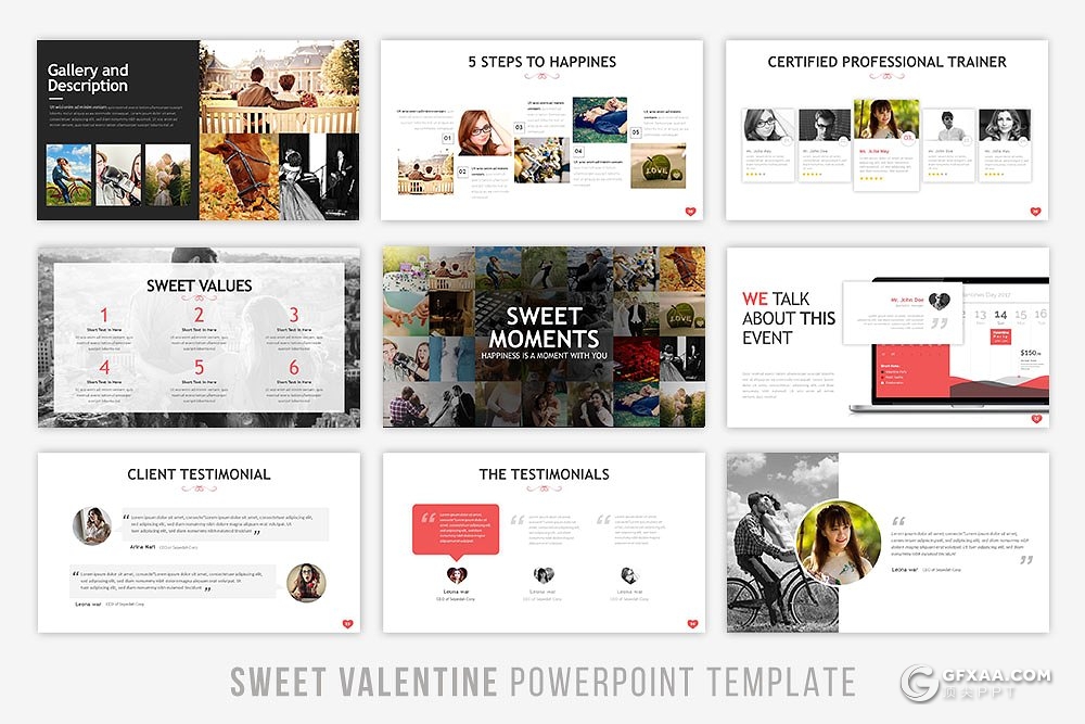 65页婚庆结婚纪念日婚纱照片展示PPT模板 4种主题配色 - 顶尖PPT