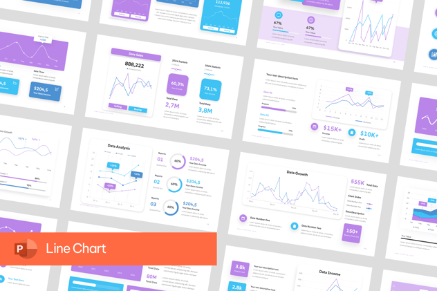 蓝紫色多种样式PPT折线图模板 - 顶尖PPT
