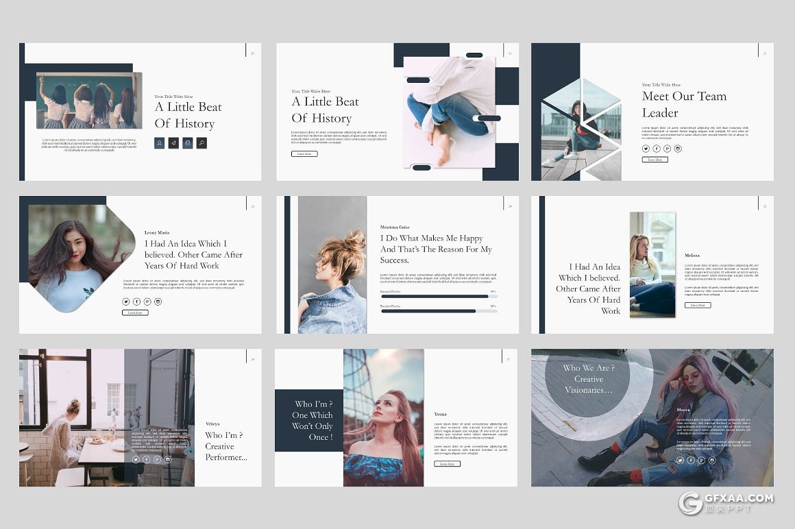 81页极简风格摄影图片个人写真展示PPT模板 - 顶尖PPT