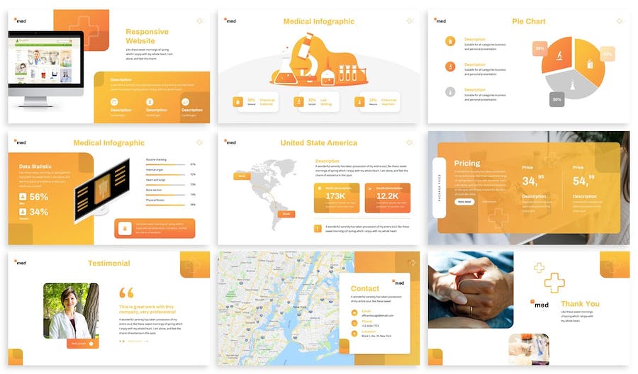 橙色医疗健康护理服务Keynote模板 - 顶尖PPT