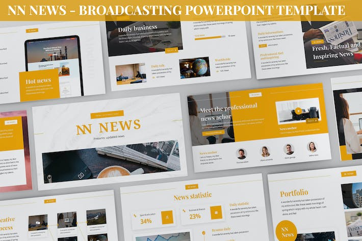 橙黄色新闻广播媒体PPT模板 - 顶尖PPT