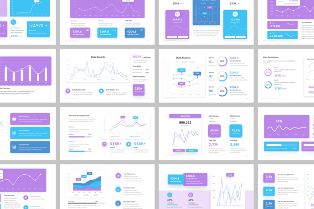 蓝紫色多种样式PPT折线图模板 - 顶尖PPT