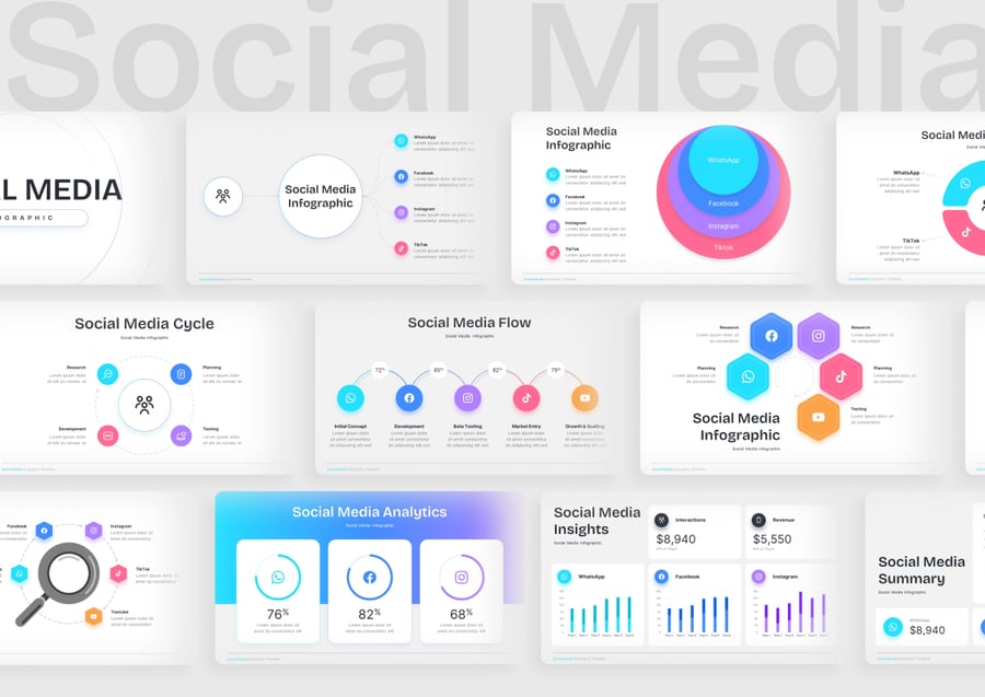 社交媒体信息图表分析统计PPT模板 - 顶尖PPT