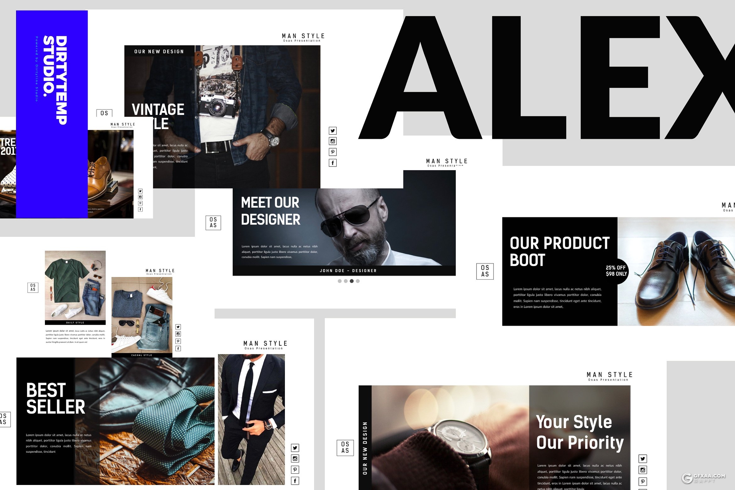 40页男人装时尚服装展示介绍keynote模板 - 顶尖PPT