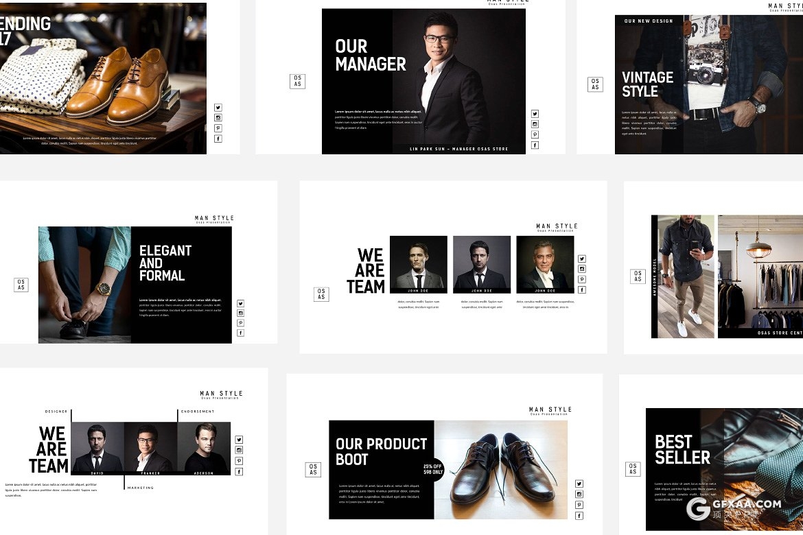 40页男人装时尚服装展示介绍keynote模板 - 顶尖PPT