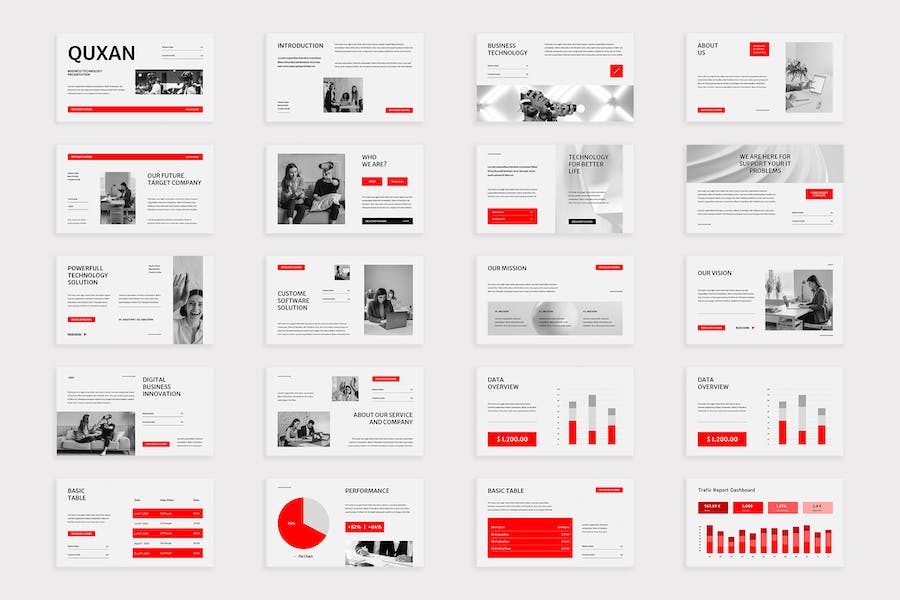 极简主义灰色与红色科技数字营销PPT模板 - 顶尖PPT