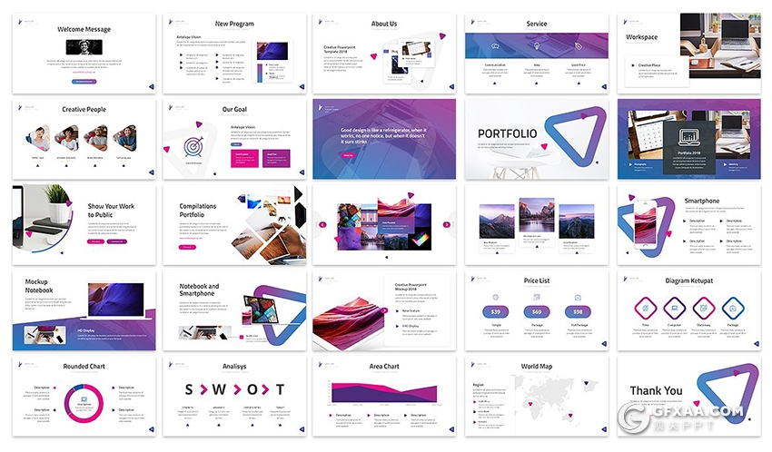 30页创意三角形商务通用PPT模板 6种主题配色 - 顶尖PPT