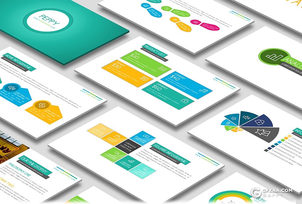 50页商务工作总结汇报PPT模板 13种主题配色 - 顶尖PPT