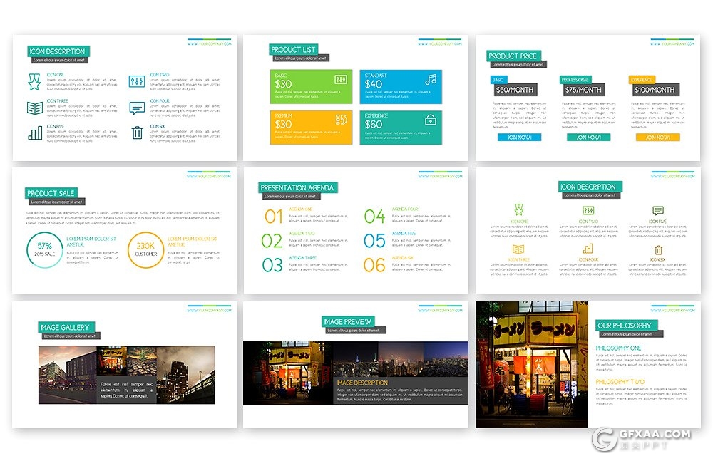 50页商务工作总结汇报PPT模板 13种主题配色 - 顶尖PPT