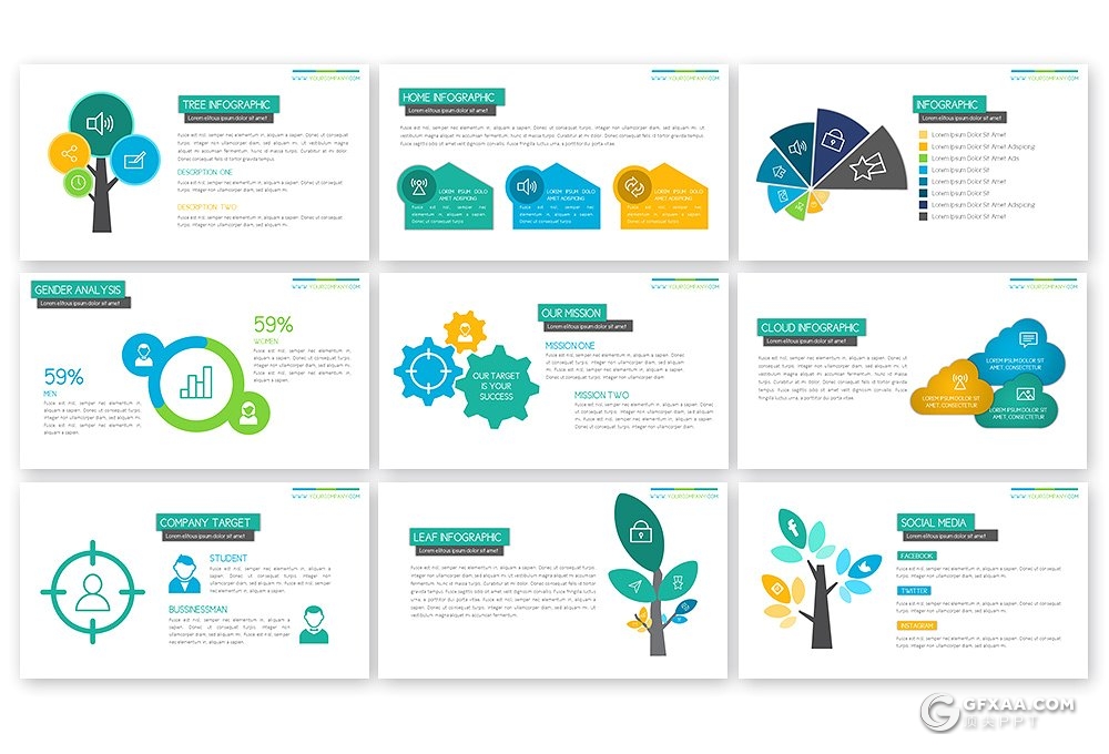 50页商务工作总结汇报PPT模板 13种主题配色 - 顶尖PPT