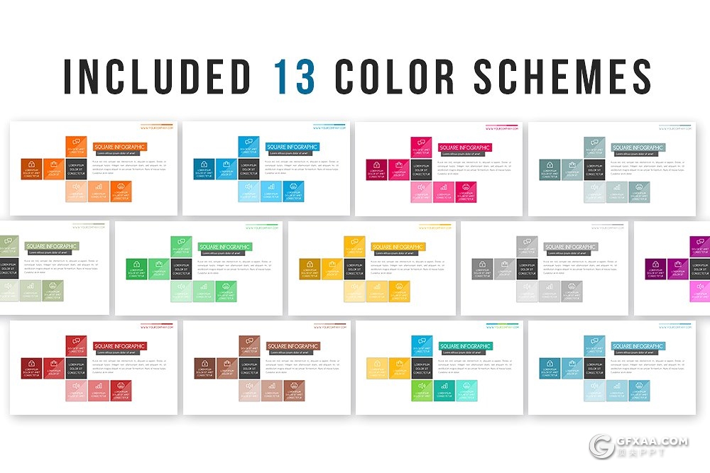 50页商务工作总结汇报PPT模板 13种主题配色 - 顶尖PPT