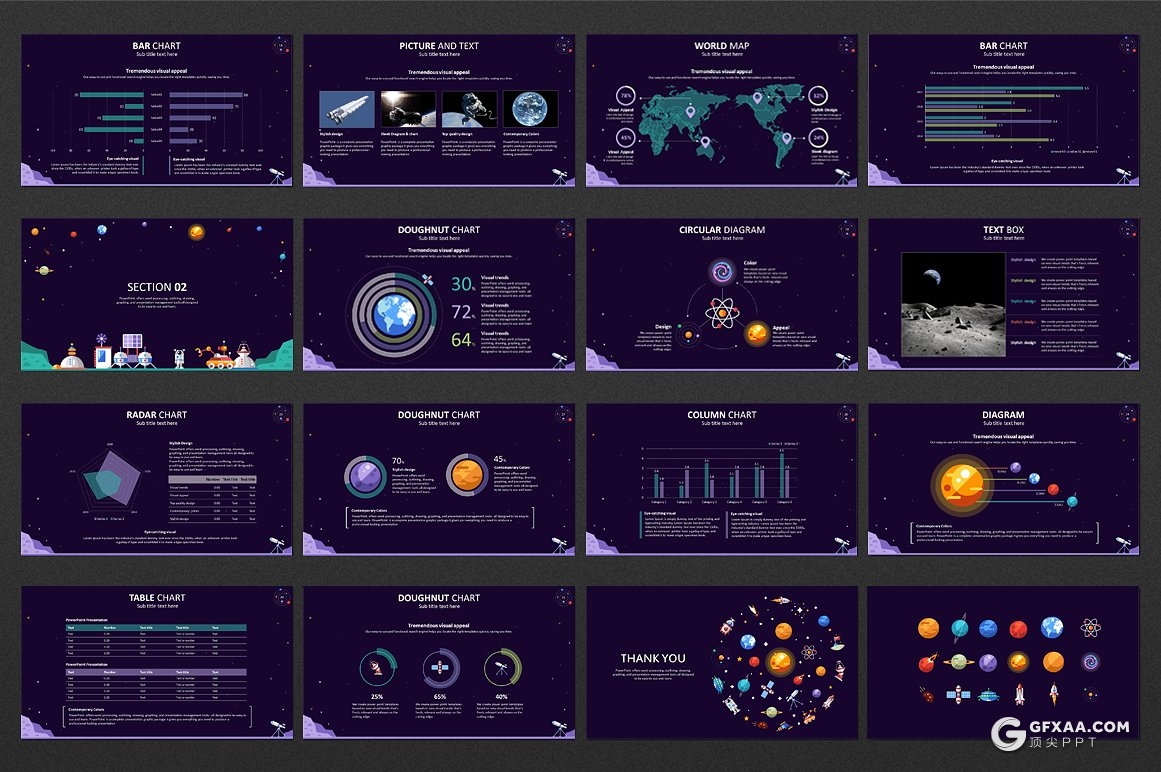 34页卡通风格宇宙星空航天研究PPT模板 - 顶尖PPT