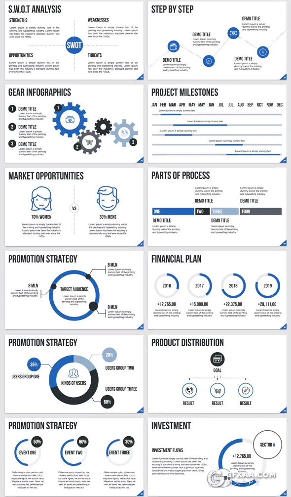 51页扁平化国外工作总结汇报ppt模板 5种配色 - 顶尖PPT