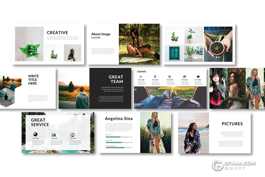 35页文艺风格绿色植物图片展示PPT模板 - 顶尖PPT