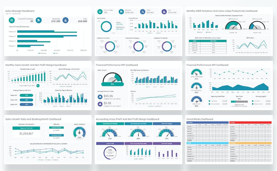 KPI数据分析图形展示监控Keynote模板 - 顶尖PPT