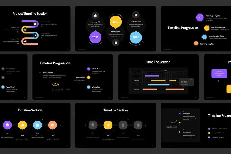 彩色微立体风格时间轴图形步骤图PPT模板 - 顶尖PPT