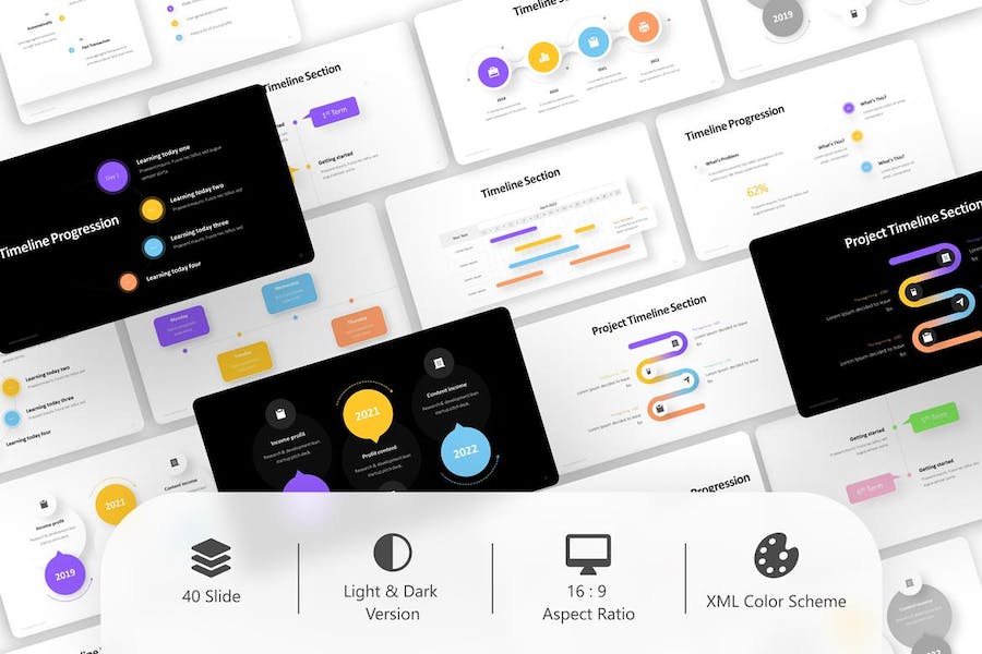 彩色微立体风格时间轴图形步骤图PPT模板 - 顶尖PPT