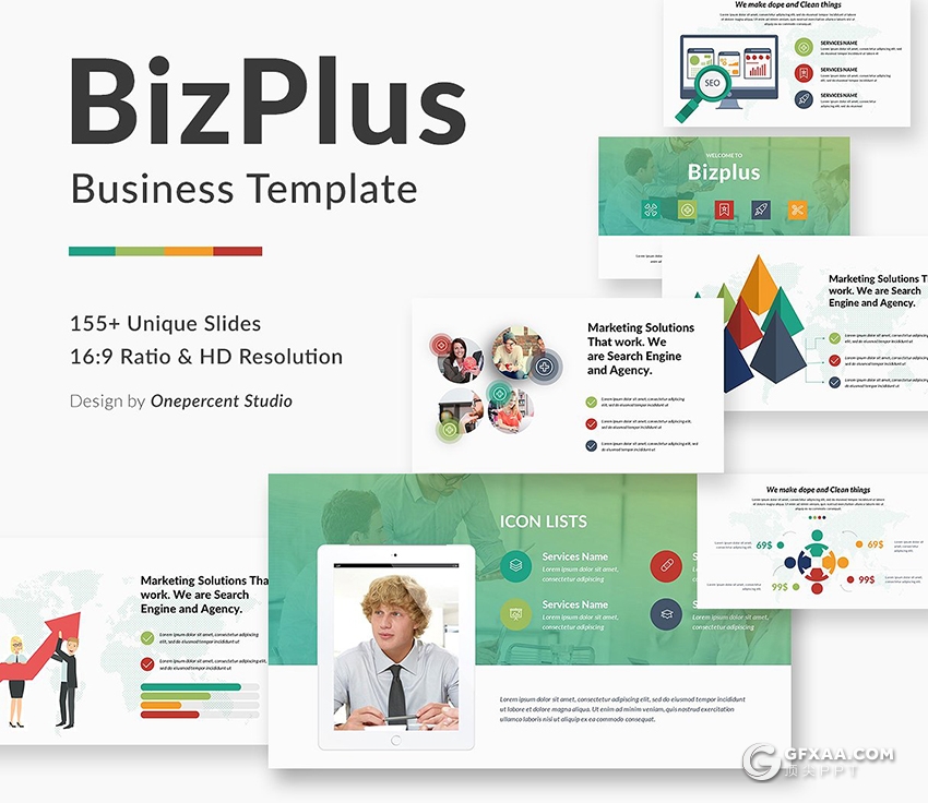 156页多配色卡通图形设计欧美商务ppt模板 - 顶尖PPT