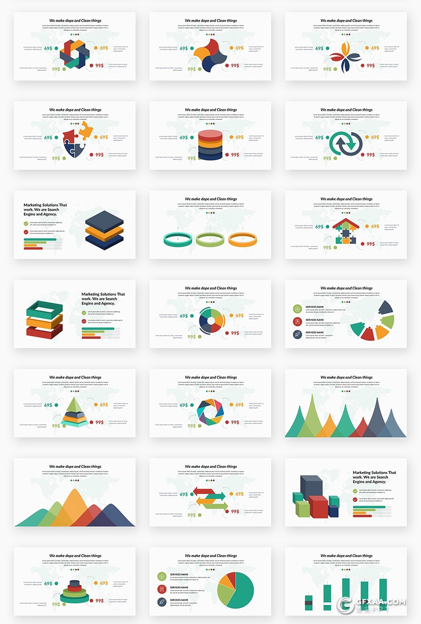 156页多配色卡通图形设计欧美商务ppt模板 - 顶尖PPT