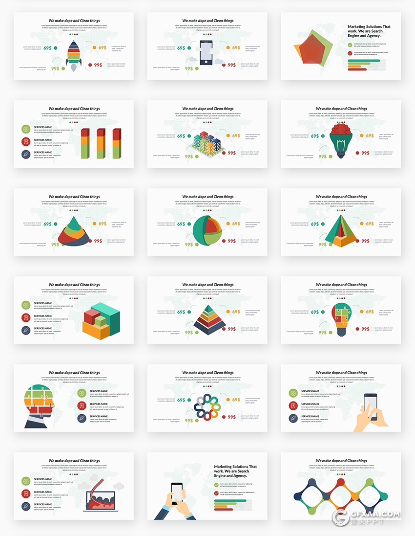 156页多配色卡通图形设计欧美商务ppt模板 - 顶尖PPT