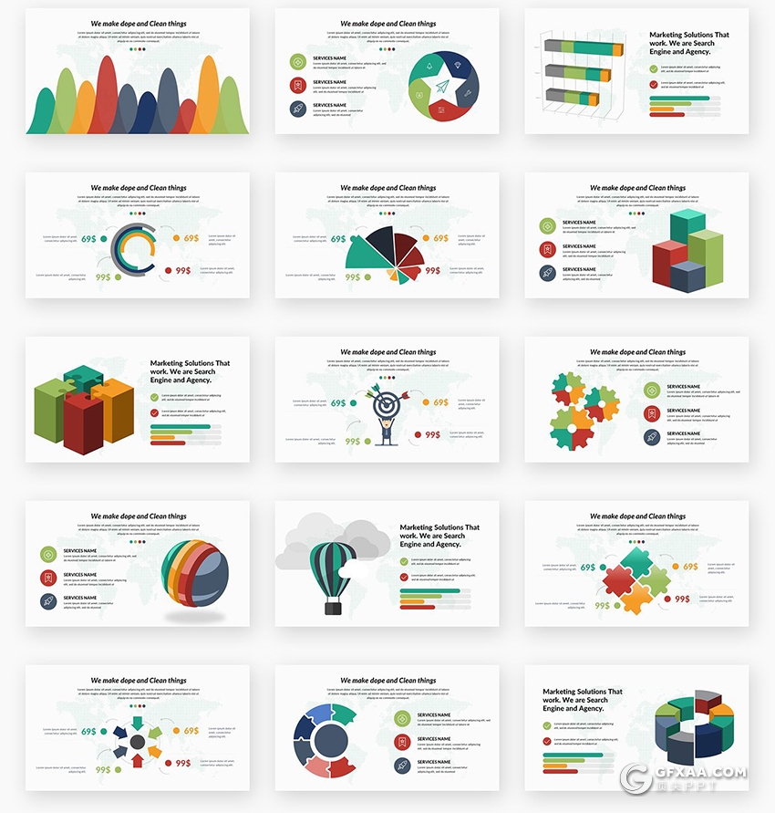 156页多配色卡通图形设计欧美商务ppt模板 - 顶尖PPT