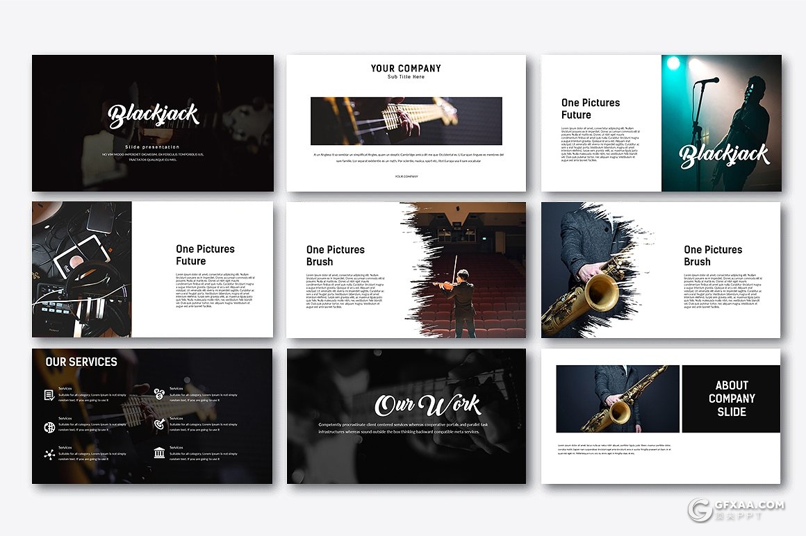 40页黑色音乐演唱会介绍展示ppt模板 - 顶尖PPT