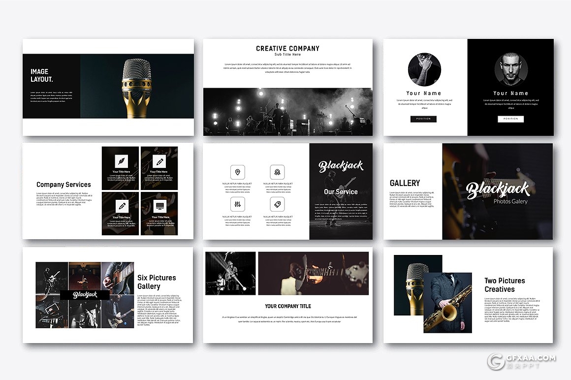 40页黑色音乐演唱会介绍展示ppt模板 - 顶尖PPT