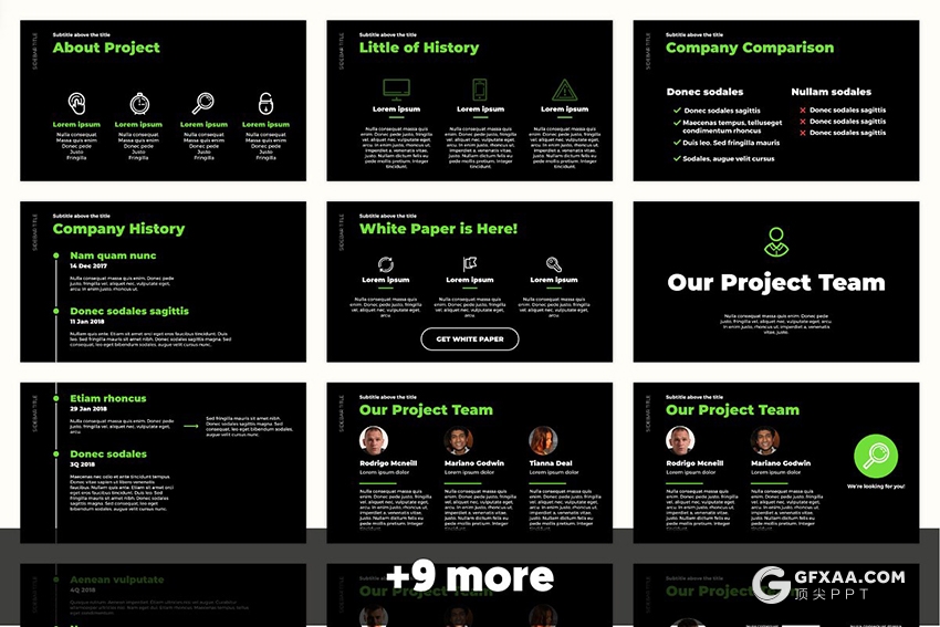 50多页黑绿扁平化工作总结keynote模板 - 顶尖PPT