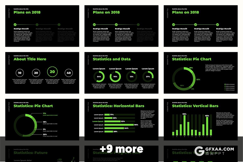 50多页黑绿扁平化工作总结keynote模板 - 顶尖PPT