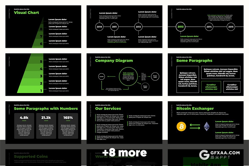 50多页黑绿扁平化工作总结keynote模板 - 顶尖PPT