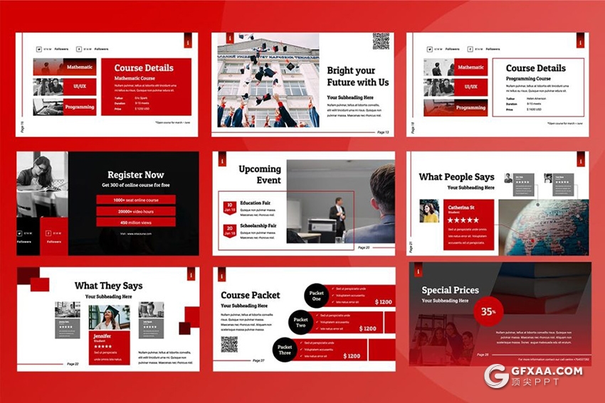 50页欧美红色商务团队介绍ppt模板 - 顶尖PPT