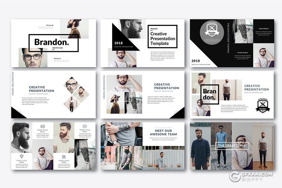 40页黑色男人装时尚潮流展示ppt模板 - 顶尖PPT