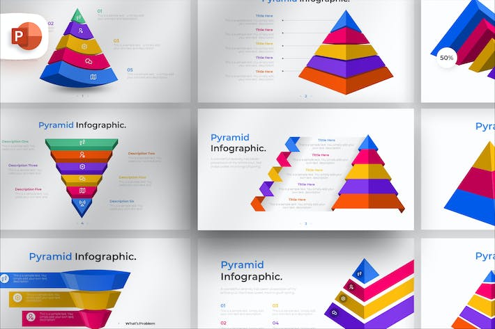 酷炫彩色三维立体金字塔图形锥形图PPT模板 - 顶尖PPT