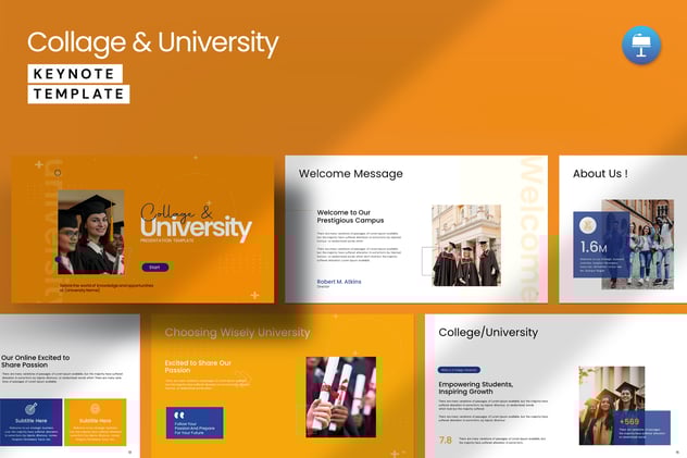 校园场景拼贴风格大学主题Keynote演讲模板 - 顶尖PPT
